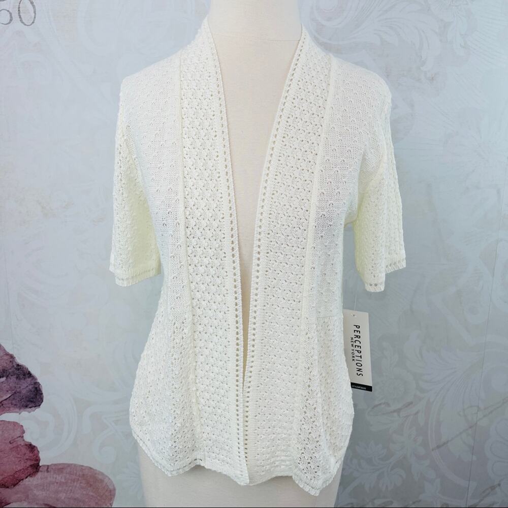 Perceptions Ivory Cardigan Open Weave Sweater Open Front NWT Medium
